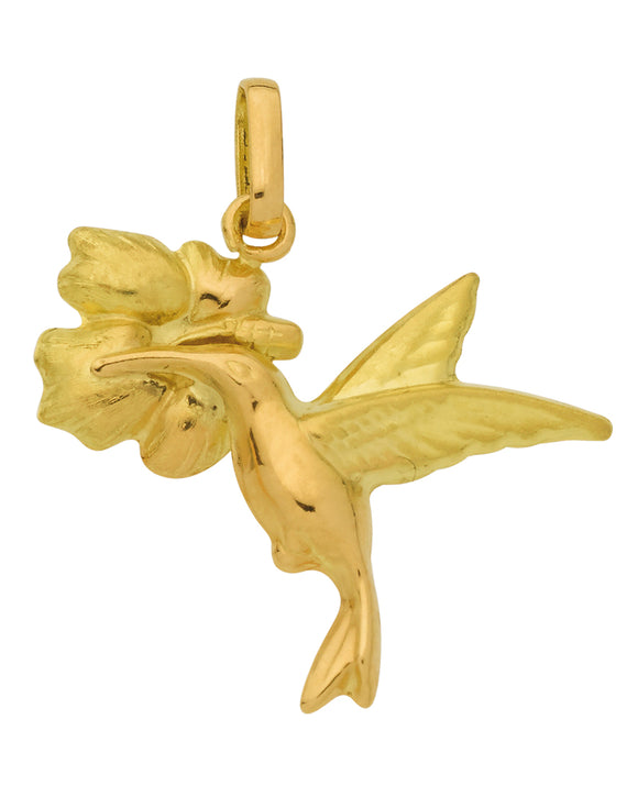 Pendentif colibri et hibiscus en or jaune 18ct