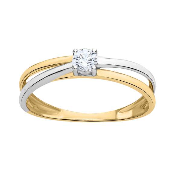 Bague solitaire en or 9ct bicolore + zirconium 421-203