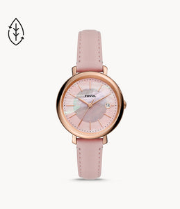 Montre Jacqueline solaire rose avec cuir écoresponsable