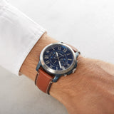 Chrono Grant bleu sur cuir Cognac