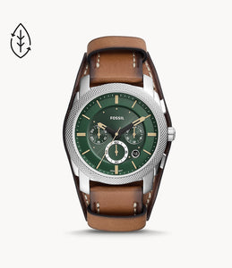 Machine Chrono cadran vert cuir capitaine brun