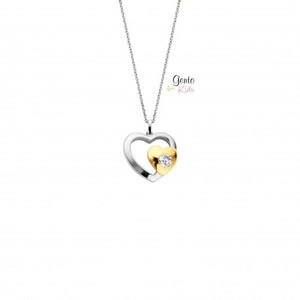 Collier coeur en argent et plaqué or avec zirconium
