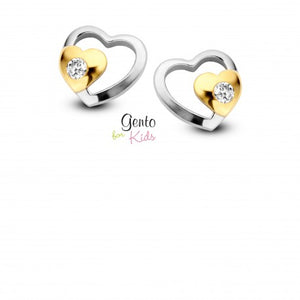 Boucles coeurs en argent et plaqué or + zirconium GK404