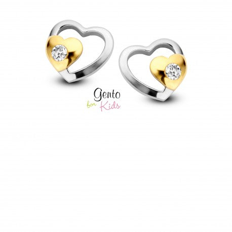 Boucles coeurs en argent et plaqué or + zirconium GK404