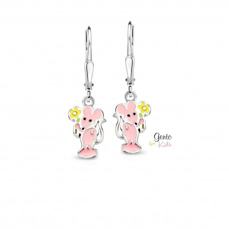 Boucles souris en argent et email GK562
