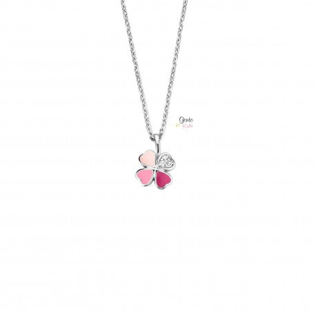 Collier trèfle en argent et email avec zirconium