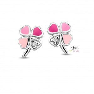 Boucles trèfles en argent et email avec zirconiums GK573