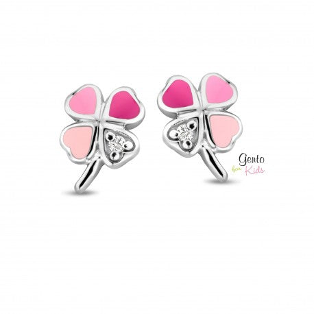 Boucles trèfles en argent et email avec zirconiums GK573