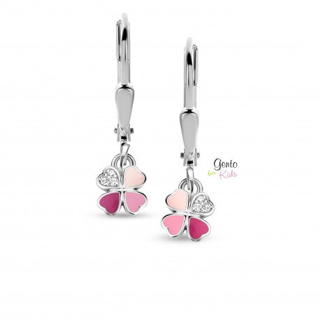Boucles trèfles en argent et email avec zirconiums GK574