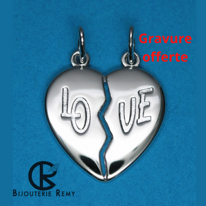 Pendentif Coeur à partager "LOVE" en argent