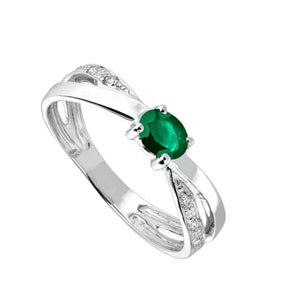 Bague en or blanc 18 ct avec Emeraude et diamants 307-80