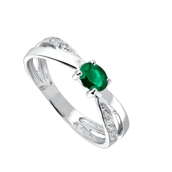 Bague en or blanc 18 ct avec Emeraude et diamants 307-80