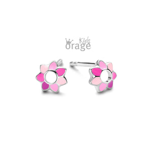 Boucles fleurs en argent avec email K2503