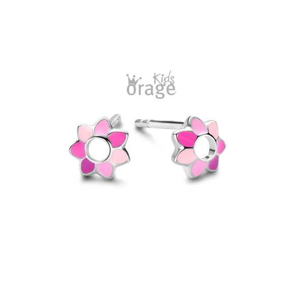 Boucles fleurs en argent avec email K2503
