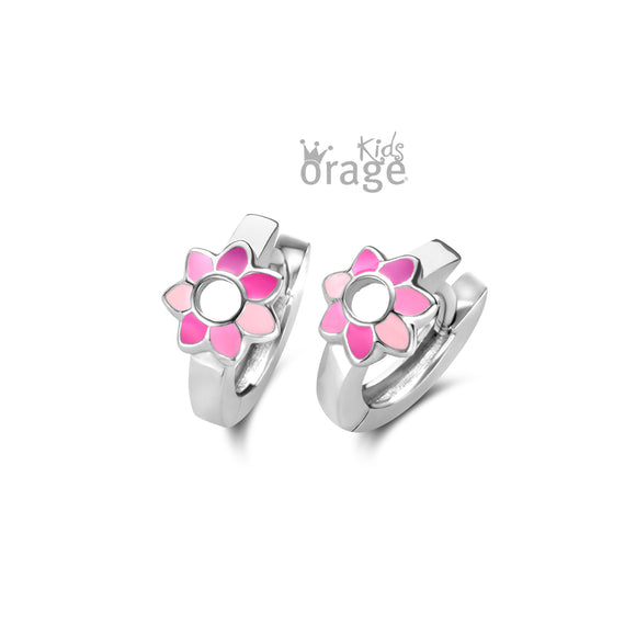 Boucles créoles fleurs roses K2309