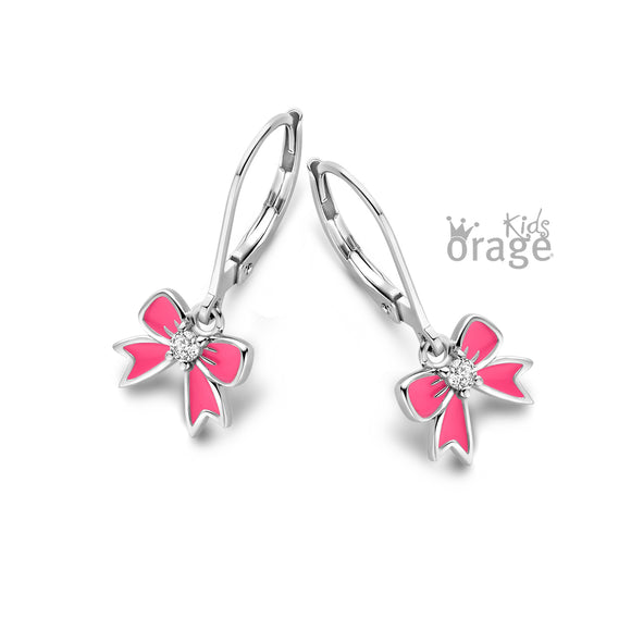 Boucles pendantes noeuds roses et zirconium K2313