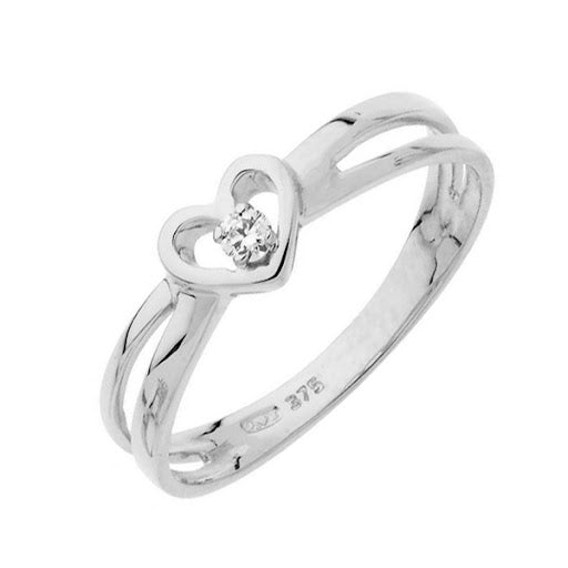 Bague coeur en or blanc 9ct et zirconium 401-262