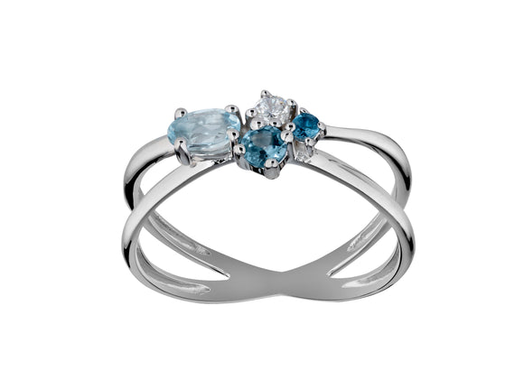 Bague en or blanc 9ct et topazes traitées 412-56