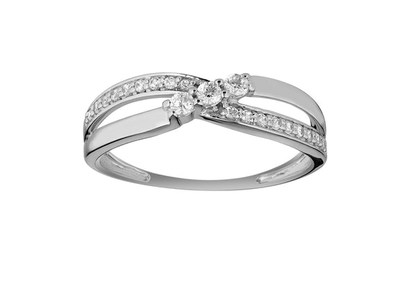 Bague croisée en or blanc 9ct et zirconium