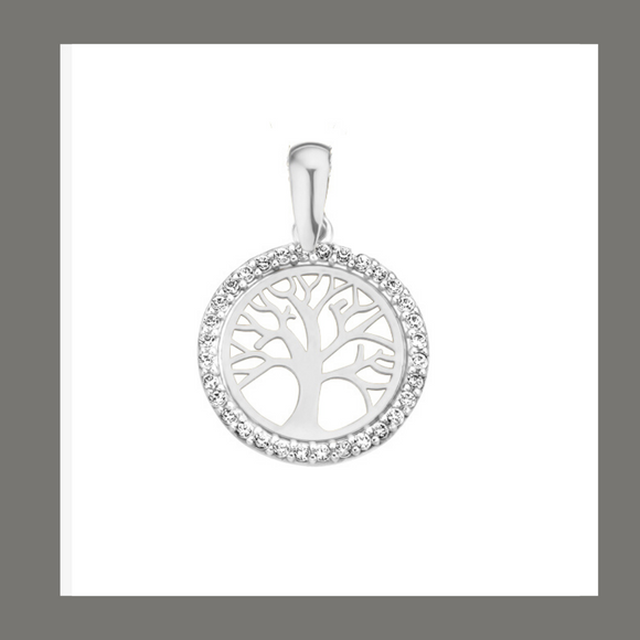 Pendentif arbre de vie en or blanc 18ct et zirconium