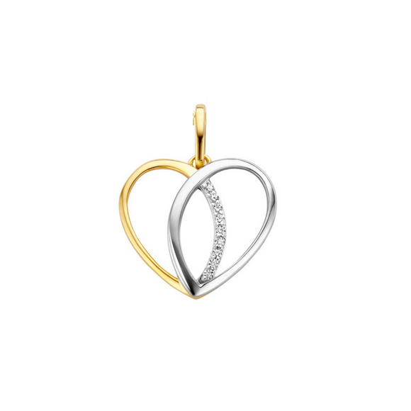 Pendentif coeur bicolore en or 18ct et zirconium 362-64