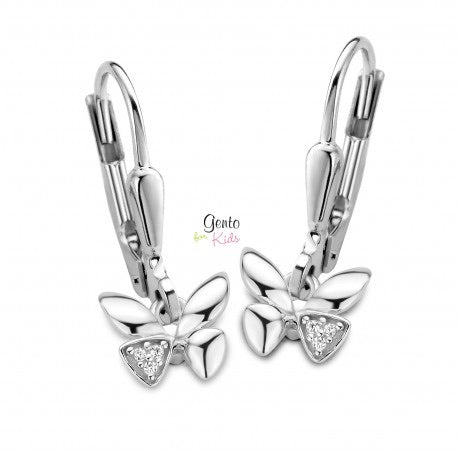 Boucles coeurs papillon argent et zirconium