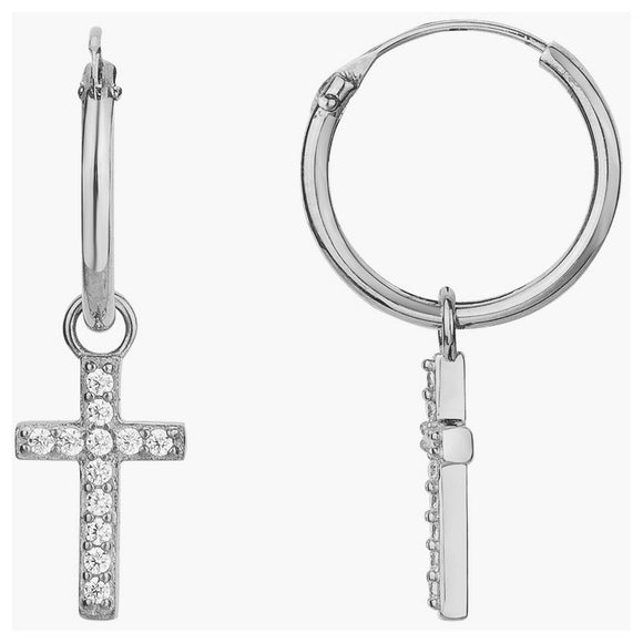 Boucles créoles croix en argent et zirconium
